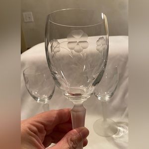 Vintage Floral Etched Glasses with Frosted Stems Set of 3
